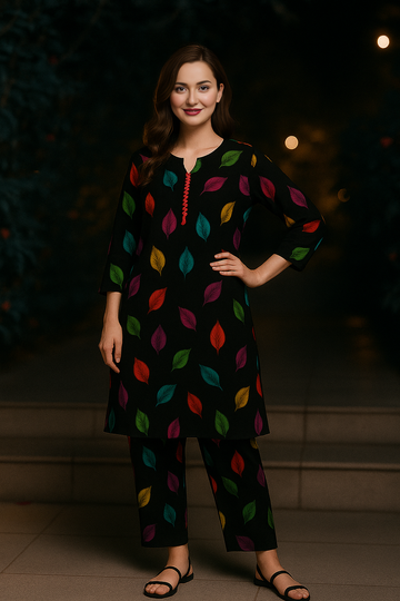 Leaf Design Lawn 2 Piece Suit – Casual Summer Edition