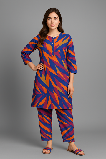 Heer print stitched cotton 2 piece suit for girl