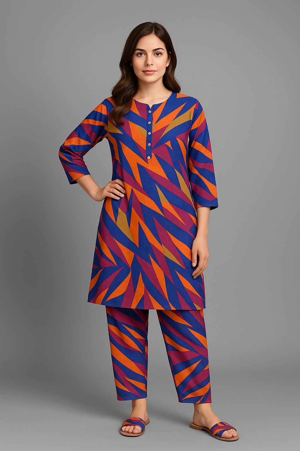 Heer print stitched cotton 2 piece suit for girl